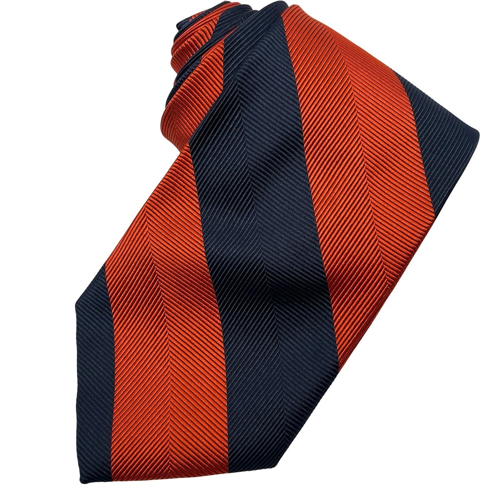 Vintage Huntington Necktie Tie Orange Blue Silk Striped Repp Herringbone Italy